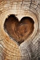 ai genererad naturens omfamning hjärtformade Knut på en träd trunk foto