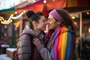 ai genererad HBTQ lesbisk par kärlek stunder happiness.lgbt relation begrepp foto