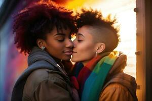 ai genererad HBTQ lesbisk par kärlek stunder happiness.lgbt relation begrepp foto