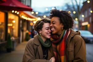 ai genererad HBTQ lesbisk par kärlek stunder happiness.lgbt relation begrepp foto