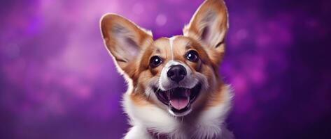 ai genererad söt welsh corgi hund på en lila bakgrund foto