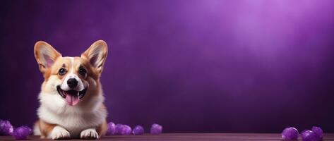 ai genererad söt welsh corgi hund på en lila bakgrund foto