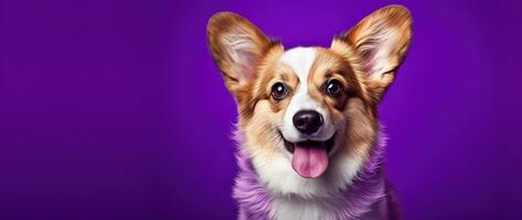 ai genererad söt welsh corgi hund på en lila bakgrund foto