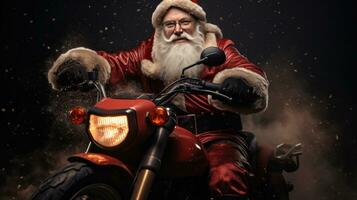 ai genererad santa på motorcykel med stor dålig. foto