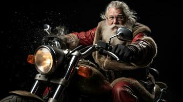 ai genererad santa på motorcykel med stor dålig. foto