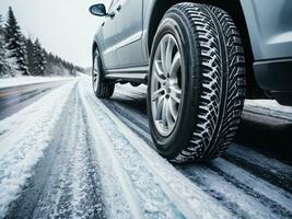 ai genererad säker vinter- körning erövra hal vägar med vinter- däck. ai genererad. foto