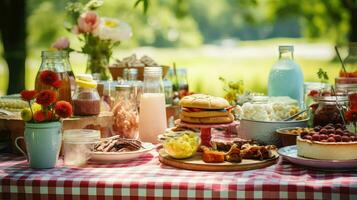 ai genererad varmkorv fest picknick mat foto