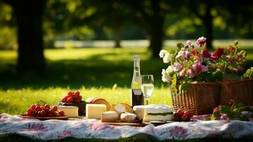 ai genererad utegrill Semester picknick mat foto