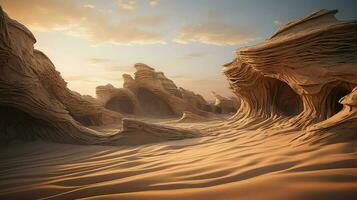 ai genererad sanddyner sten öken- landskap foto
