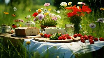 ai genererad smörgåsar äng picknick mat foto