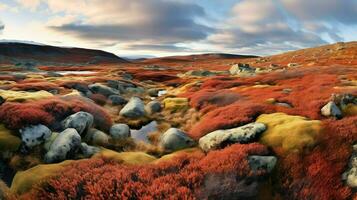 ai genererad miljö mossa tundra landskap foto