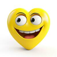ai genererad gul hjärta emoji med smiley ansikte på vit bakgrund foto