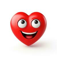 ai genererad tecknad serie leende röd hjärta emoji isolerat på vit bakgrund foto