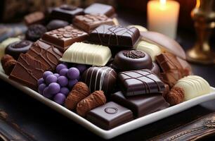 ai genererad choklad och cadbury choklad foto