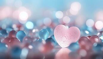 ai genererad blå och blå bokeh hjärta valentines dag bakgrund foto