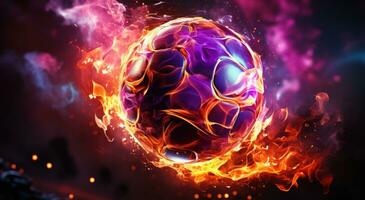 ai genererad gif bild av fotboll boll med brand Bakom den foto