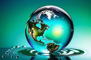ai genererad global harmoni halv vatten klot för värld vatten dag foto