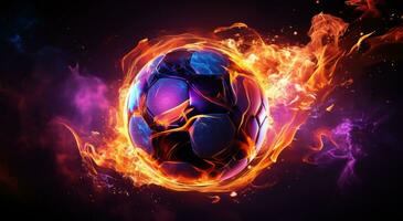 ai genererad gif bild av fotboll boll med brand Bakom den foto