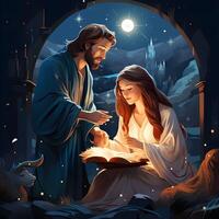 ai genererad bibel scen. nativity jul. jul eve. ai generation foto