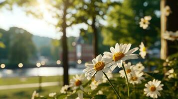 ai genererad blommor, bakgrund bild, blomma fält, ljusstyrka, friskhet, landskap, landskap, natur foto