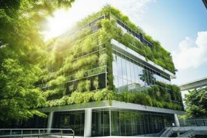 ai genererad kontor byggnad med grön miljö. ai genererad foto