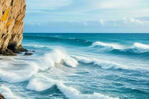 ai genererad hav vågor slå stenar på en skön strand. proffs Foto