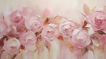 ai genererad blomma reste sig rosa abstrakt, texturerad, skuggad, rosa och vit löv med finputsning av guld, olja målning för vägg foto