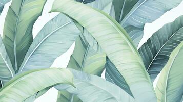 ai genererad vattenfärg tropisk banan blad mönster tapet med en ljus blå bakgrund foto