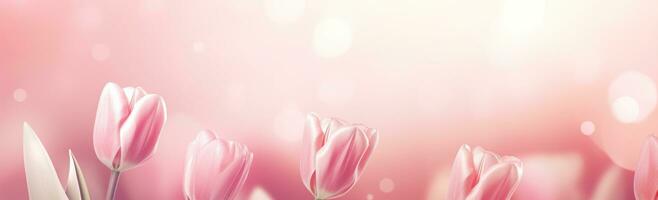 ai genererad tulpaner på ett elegant rosa bakgrund med mjuk ljus foto