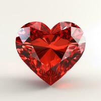 ai genererad de hjärta formad röd diamant på en vit foto