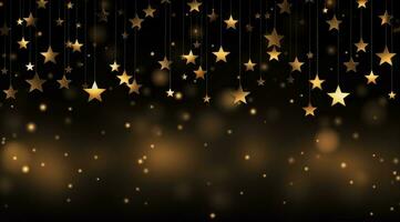 ai genererad hängande gyllene stjärnor på starry natt bakgrund foto