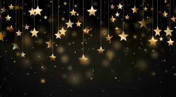 ai genererad hängande gyllene stjärnor på starry natt bakgrund foto