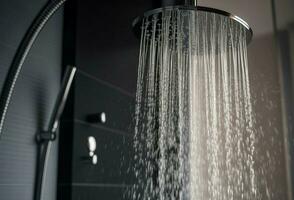 ai genererad vatten dusch badrum huvud ström. generera ai foto