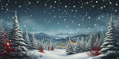 ai genererad hus med jul träd i vinter- för glad jul och Lycklig ny år. ai genererad foto