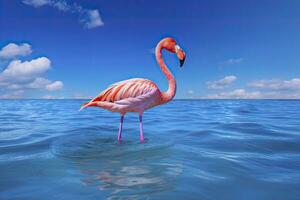 ai genererad rosa flamingo i de vatten. ai genererad foto