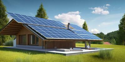 ai genererad solceller sol- paneler. hållbar energi. en mini kraft växt för en Hem. generativ ai foto