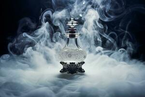 ai genererad Foto av ett elegant parfym flaska med en bra dimma i de luft. generativ ai