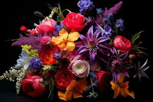 ai genererad Foto av en vibrerande och färgrik bukett av färsk blommor. generativ ai