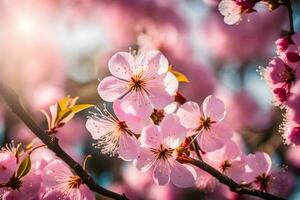 ai genererad rosa körsbär blommar i de Sol. ai-genererad foto