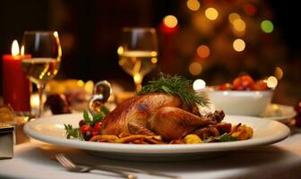 ai genererad tacksägelse middag är varelse eras på en vit tallrik foto