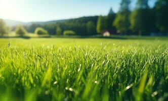 ai genererad en fält med gräs- gräs i sommar tid foto