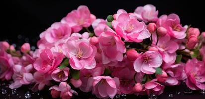 ai genererad bukett av rosa blommor, på svart bakgrund foto