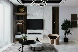 modern levande rum interiör minimal stil bild 3d tolkning foto