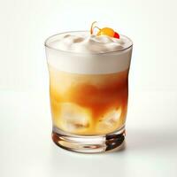 ai genererad whisky sur cocktail med skum i en glas bar meny foto