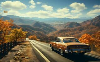 ai genererad se av en romantisk blå bergsrygg motorväg i en norr Carolina nikon stil foto