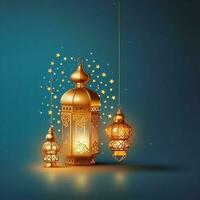 eid mubarak och ramadan kareem hälsningar med islamic lykta och moskén. eid al fitr bakgrund. eid al fitr bakgrund av fönster begrepp förbi ai genererad foto