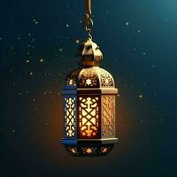 eid mubarak och ramadan kareem hälsningar med islamic lykta och moskén. eid al fitr bakgrund. eid al fitr bakgrund av fönster begrepp förbi ai genererad foto