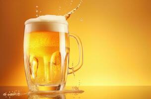 ai genererad de öl hällde från en glas med ett orange bakgrund foto