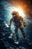ai genererad ett astronaut flytande i Plats foto