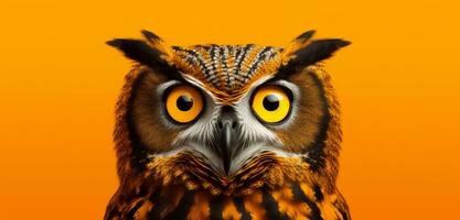 ai genererad en skrämmande Uggla på en orange bakgrund djur- foto